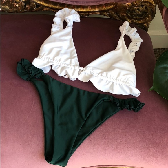 Frill Top & Ruffle Green Bikini Set SHEIN - Picture 4 of 5